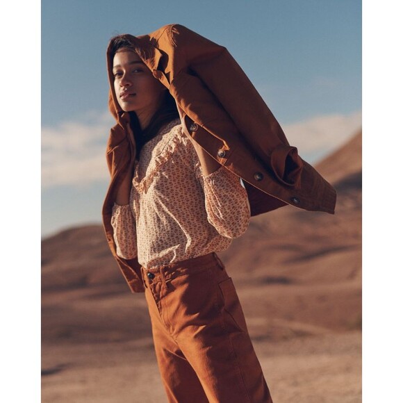 Madewell Ruffle-Yoke Prairie Top in Flower Stamp Mulled Cider Size XXS - Picture 5 of 5